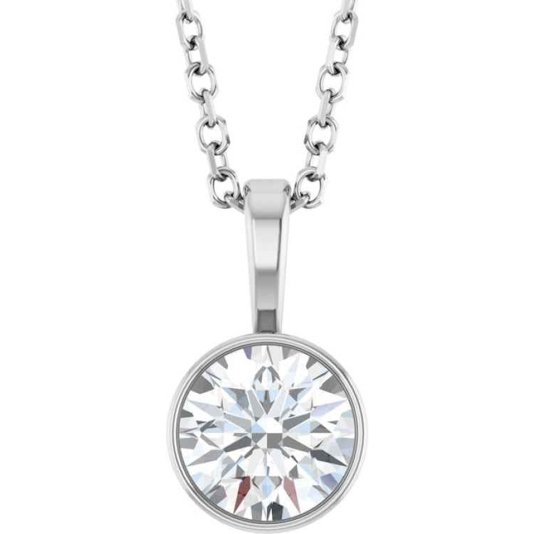 14K White Gold 5/8 CT Lab-Grown Diamond Bezel-Set Solitaire 16-18" Necklace
