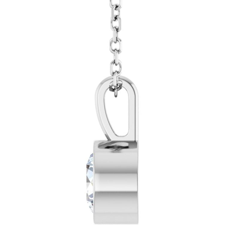 14K White Gold 5/8 CT Lab-Grown Diamond Bezel-Set Solitaire 16-18" Necklace