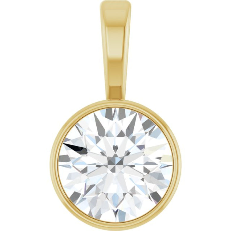 14K Yellow Gold 9/10 CT Lab-Grown Diamond Bezel-Set Solitaire Pendant