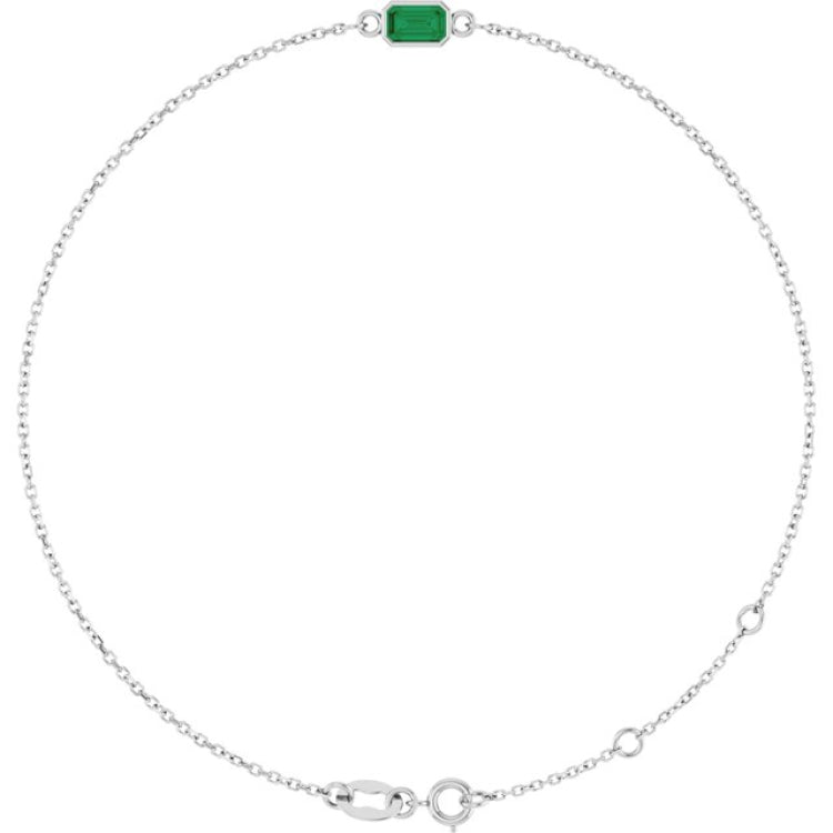 14K White Gold Natural Emerald 6 1/2-7 1/2" Bracelet