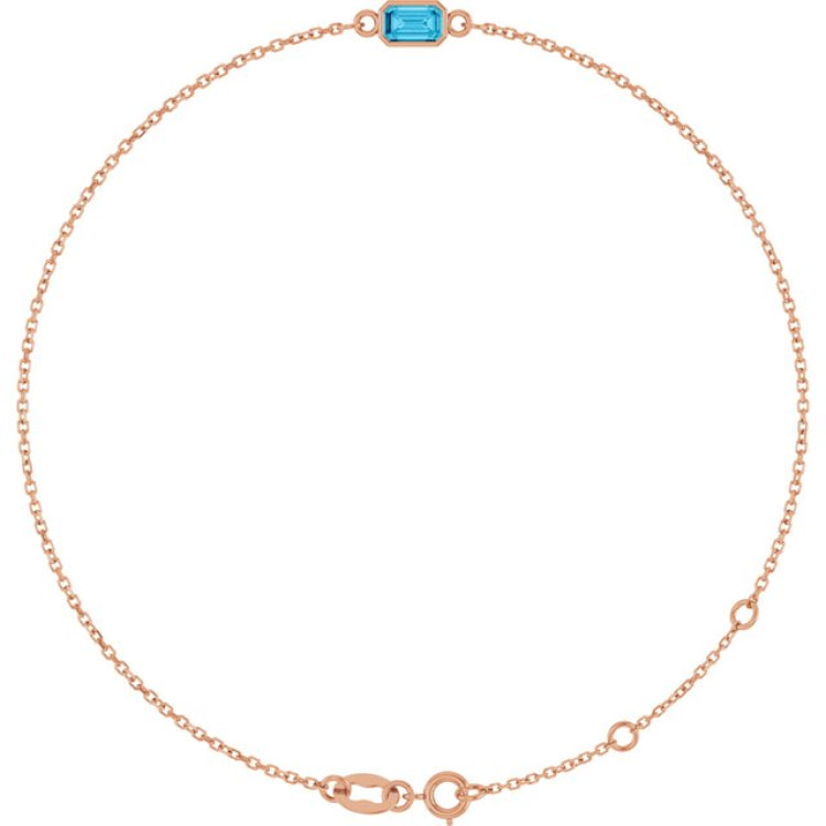 14K Rose Gold Natural Aquamarine 6 1/2-7 1/2" Bracelet