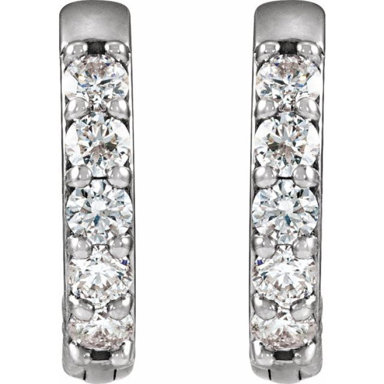 14K White Gold 1/4 CTW Natural Diamond Hinged 12.5 mm Hoop Earrings
