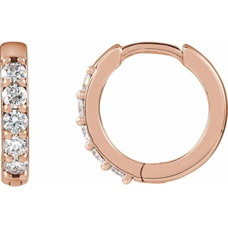 14K Rose Gold 1/4 CTW Natural Diamond Hinged 12.5 mm Hoop Earrings