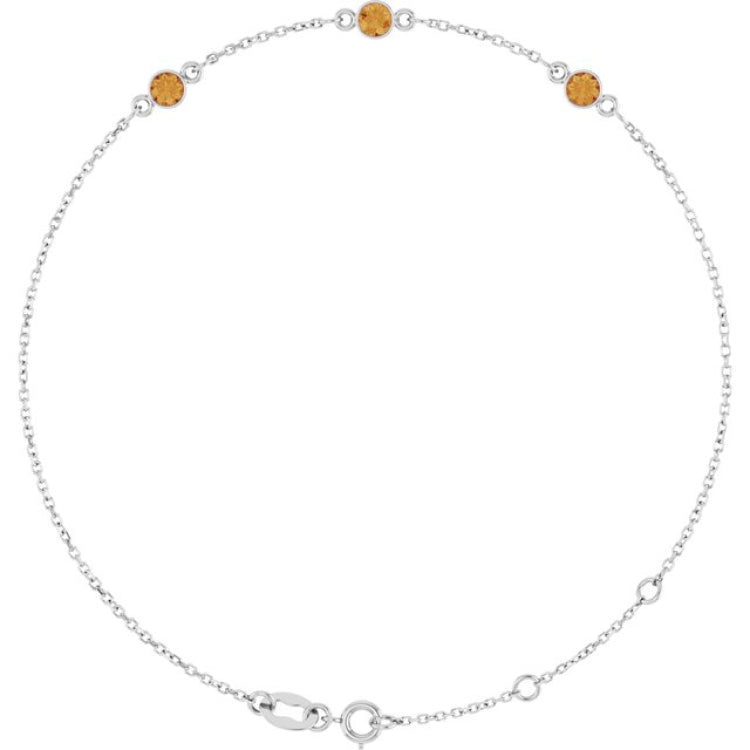 Sterling Silver Natural Citrine Bezel-Set 3-Stone 6 1/2-7 1/2" Bracelet