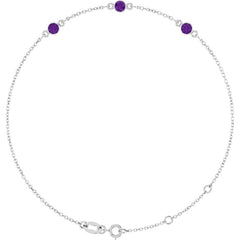 Sterling Silver Natural Amethyst Bezel-Set 3-Stone 6 1/2-7 1/2" Bracelet