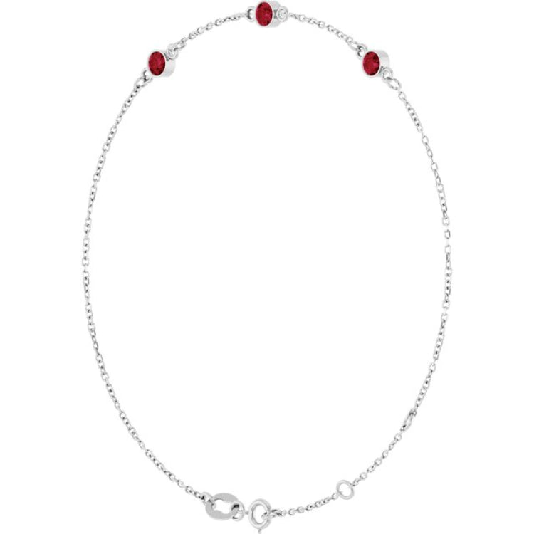 Sterling Silver Natural Ruby Bezel-Set 3-Stone 6 1/2-7 1/2" Bracelet