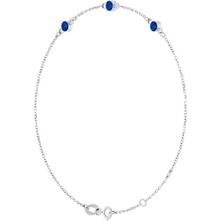 Sterling Silver Lab-Grown Blue Sapphire Bezel-Set 3-Stone 6 1/2-7 1/2" Bracelet