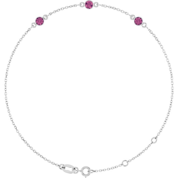 Sterling Silver Natural Pink Tourmaline Bezel-Set 3-Stone 6 1/2-7 1/2" Bracelet