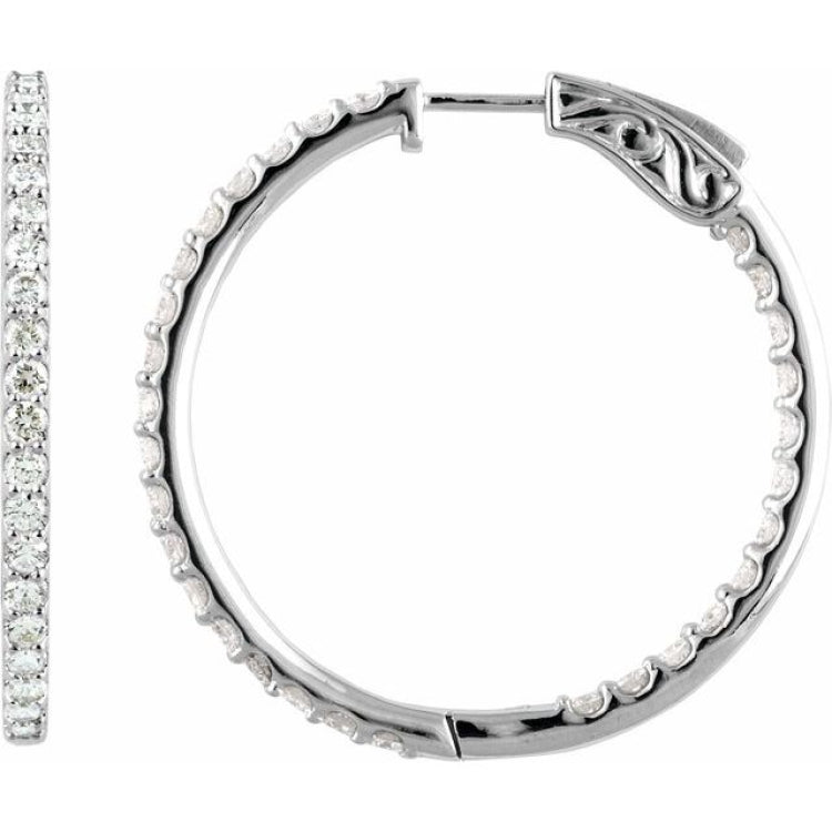 14K White Gold 5 CTW Natural Diamond Inside-Outside 41.5 mm Hinged Hoop Earrings