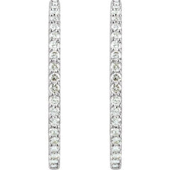 14K White Gold 5 CTW Natural Diamond Inside-Outside 41.5 mm Hinged Hoop Earrings