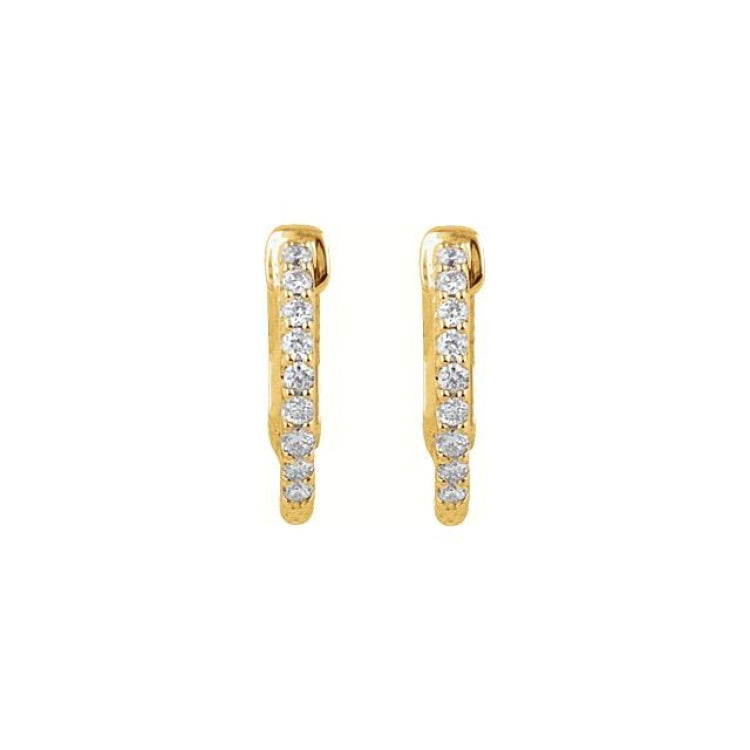 14K Yellow Gold 1/4 CTW Natural Diamond Inside-Outside 14.5 mm Hinged Hoop Earrings