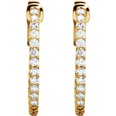 14K Yellow Gold 1/2 CTW Natural Diamond Inside-Outside 19 mm Hinged Hoop Earrings