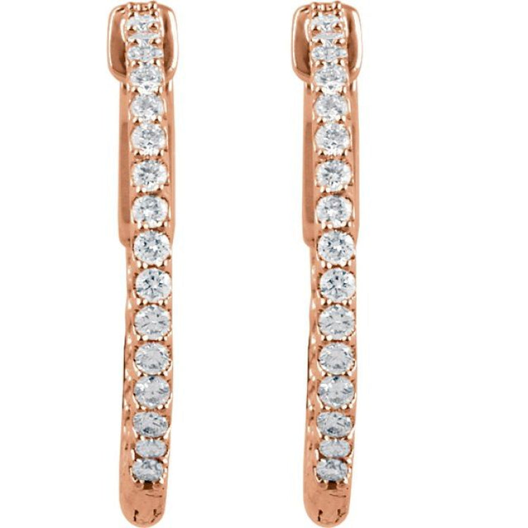 14K Rose Gold 3/4 CTW Natural Diamond Inside-Outside 23 mm Hinged Hoop Earrings