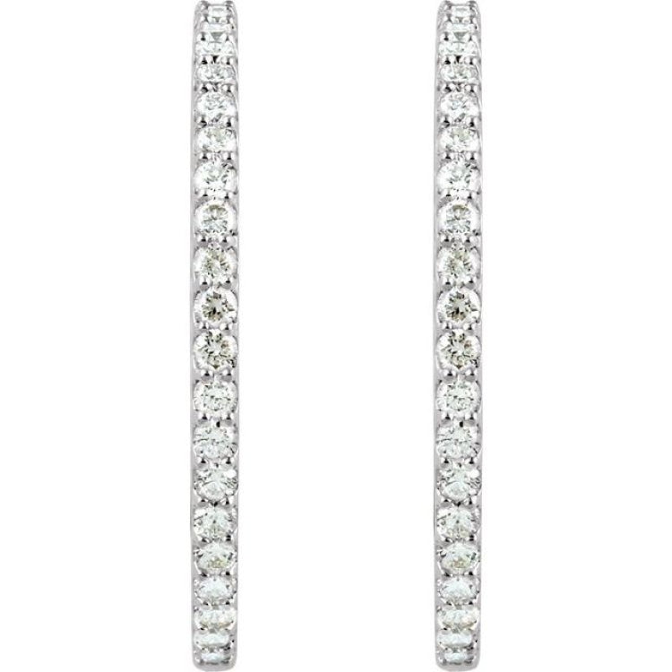 Platinum 5 CTW Natural Diamond Inside-Outside 41.5 mm Hinged Hoop Earrings