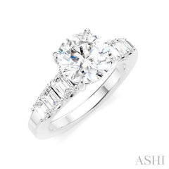 1 Ctw Round Shape Emerald and Round Cut Diamond Semi-Mount Engagement Ring in 14K White Gold