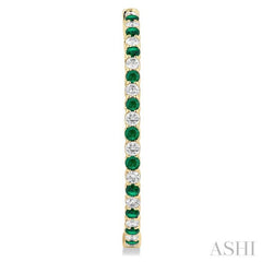 2.5 MM Round Cut Emerald and 2 1/2 Ctw Round Cut Diamond Precious Inside-Out Alternating Hoop Earrings in 14K Yellow Gold