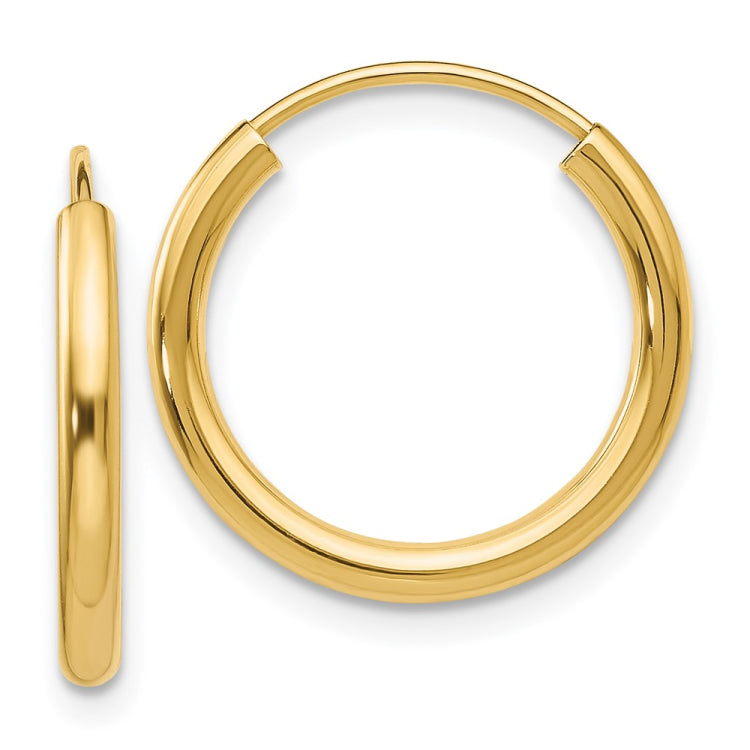 14k 2x17mm Polished Round Endless Tube Hoop Earrings
