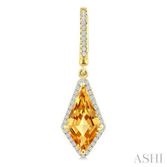 14X7 MM Evoque Gemstones Kite Shape Citrine and 1/3 Ctw Round Cut Diamond Semi-Precious Earrings in 14K Yellow Gold