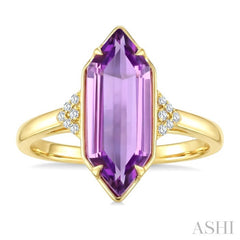 16X6 MM Evoque Gemstones Hexagon Shape Amethyst and 1/20 Ctw Round Cut Diamond Semi-Precious Ring in 10K Yellow Gold