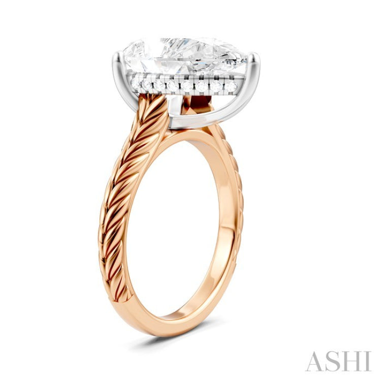 1/8 Ctw Pear Shape Round Cut Diamond Akari Wheat Shank Semi-Mount Engagement Ring in 14K Rose and White Gold