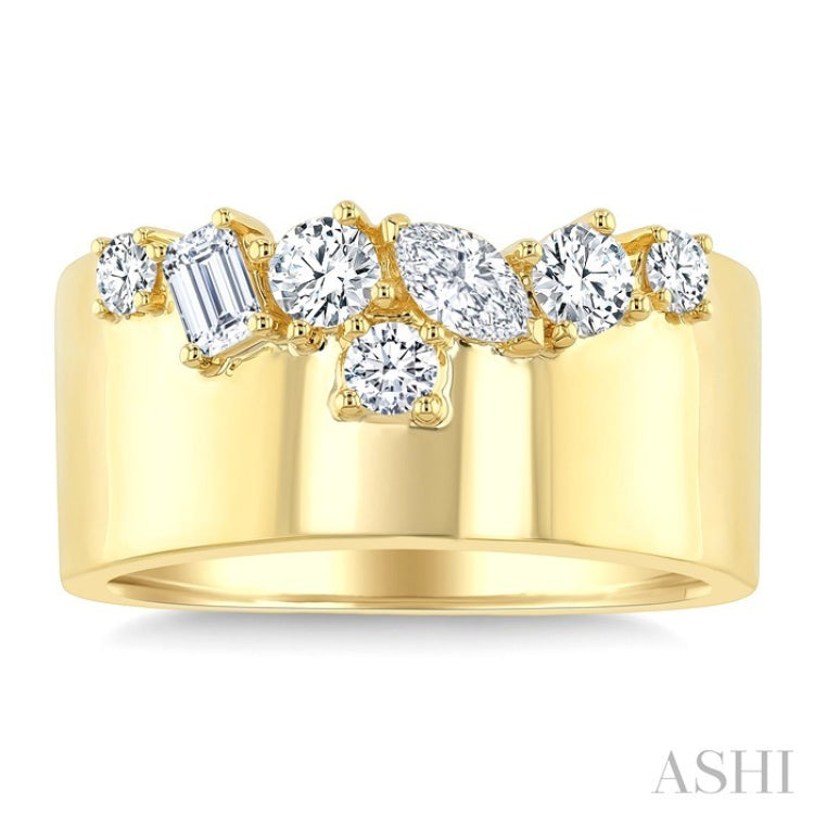 3/4 Ctw Mixed Diamond Cut Fashion Wide Band in 14K Yellow Gold