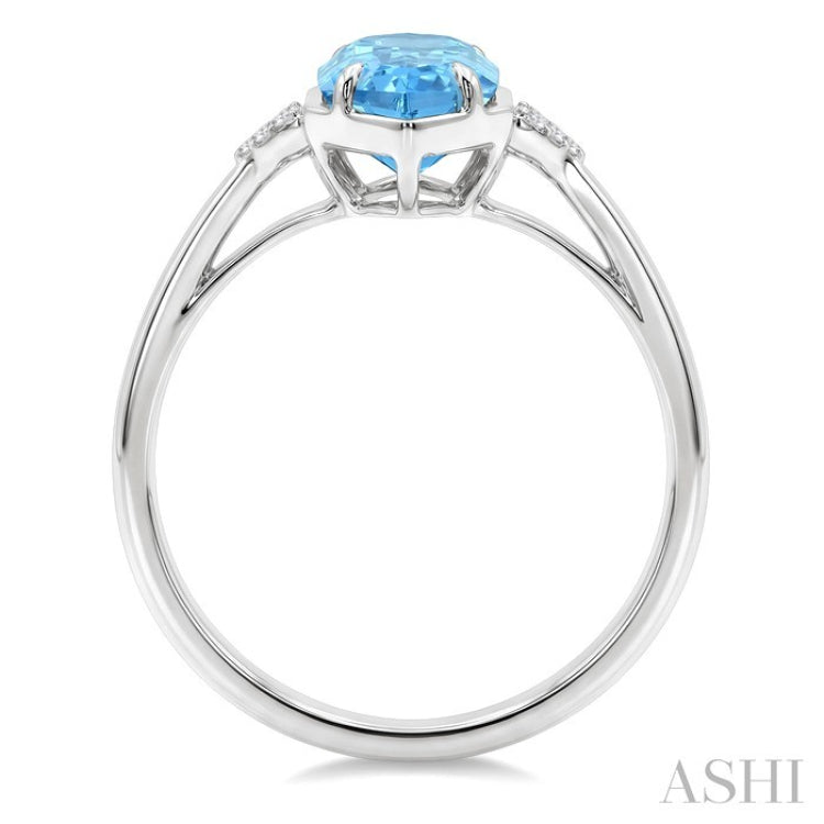 16X6 MM Evoque Gemstones Hexagon Shape Blue Topaz and 1/20 Ctw Round Cut Diamond Semi-Precious Ring in 10K White Gold