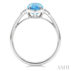 16X6 MM Evoque Gemstones Hexagon Shape Blue Topaz and 1/20 Ctw Round Cut Diamond Semi-Precious Ring in 10K White Gold