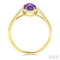 16X7 MM Evoque Gemstones Marquise Shape Amethyst and 1/6 Ctw Round Cut Diamond Semi-Precious Ring in 10K Yellow Gold