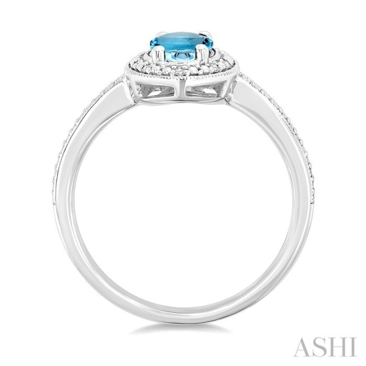 7X5 MM Oval Shape Aquamarine and 1/50 Ctw Round Cut Diamond Semi-Precious Ring in Sterling Silver