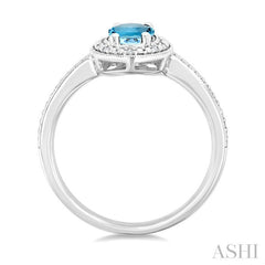 7X5 MM Oval Shape Aquamarine and 1/50 Ctw Round Cut Diamond Semi-Precious Ring in Sterling Silver