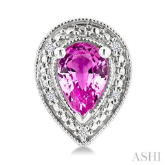 6X4 MM Pear Shape Lab-Created Pink Sapphire and 1/50 Ctw Round Cut Diamond Precious Earrings in Sterling Silver