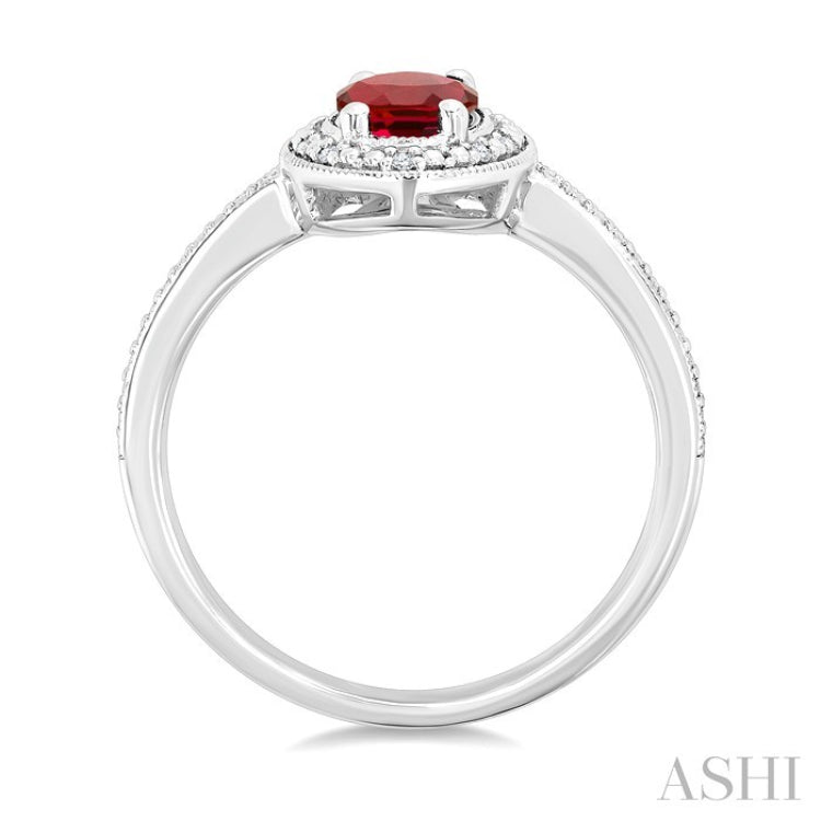 7X5 MM Oval Shape Lab-Created Ruby and 1/50 Ctw Round Cut Diamond Precious Ring in Sterling Silver