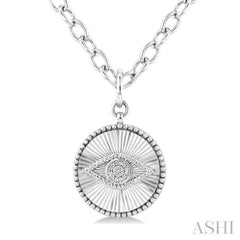 1/20 Ctw Evil Eye Round Cut Diamond Pirouette Round Fluted Medallion Fashion Pendant With Chain in Sterling Silver