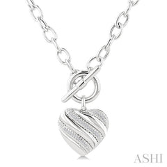 1/10 Ctw Round Cut Diamond Swirl Design Heart Toggle Fashion Necklace in Sterling Silver