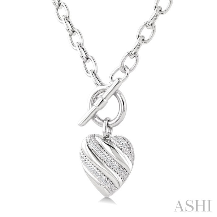 1/10 Ctw Round Cut Diamond Swirl Design Heart Toggle Fashion Necklace in Sterling Silver