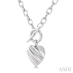 1/10 Ctw Round Cut Diamond Swirl Design Heart Toggle Fashion Necklace in Sterling Silver