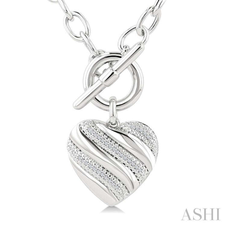 1/10 Ctw Round Cut Diamond Swirl Design Heart Toggle Fashion Necklace in Sterling Silver