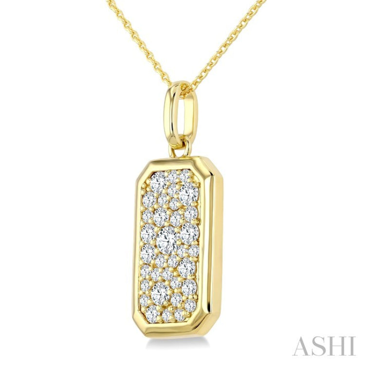 5/8 Ctw Elongated Octagon Shape Pave Set Round Cut Diamond Fashion Pendant With Chain in 14K Yellow Gold