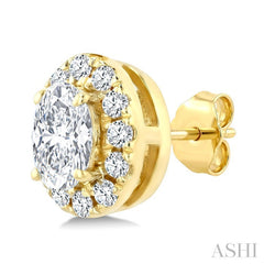 1/4 Ctw Oval and Round Cut Diamond Fashion Halo Stud Earrings in 14K Yellow Gold
