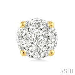 1/6 Ctw Round Cut Diamond Lovebright Stud Earrings in 14K Yellow and White Gold