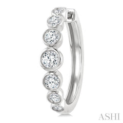 1 1/10 Ctw Graduated Bezel Set Round Cut Diamond Fashion Hoop Earrings in 14K White Gold