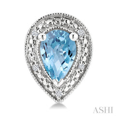 6X4 MM Pear Shape Aquamarine and 1/50 Ctw Round Cut Diamond Semi-Precious Earrings in Sterling Silver