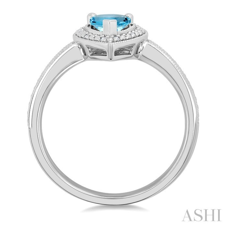 7X5 MM Pear Shape Aquamarine and 1/50 Ctw Round Cut Diamond Semi-Precious Ring in Sterling Silver