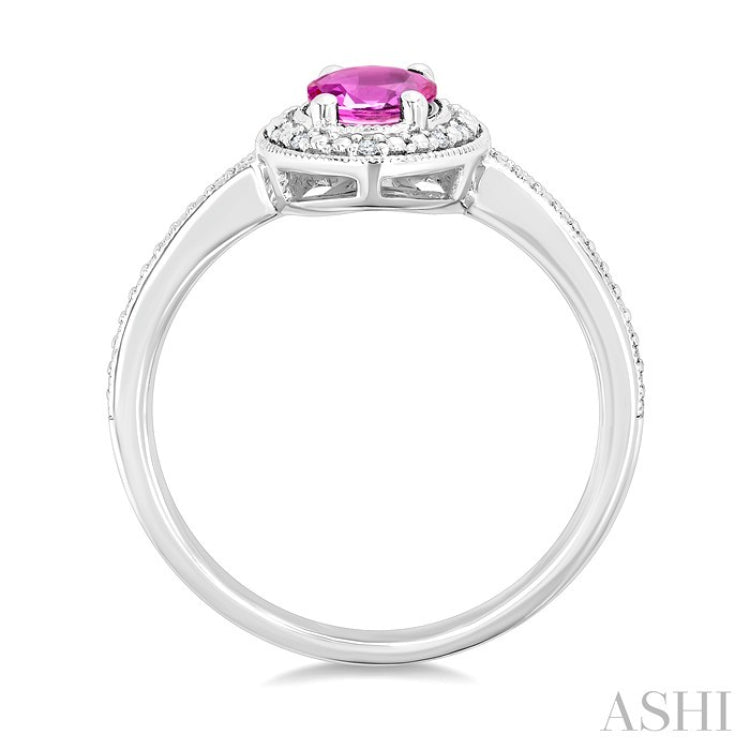7X5 MM Oval Shape Lab-Created Pink Sapphire and 1/50 Ctw Round Cut Diamond Precious Ring in Sterling Silver