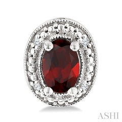 6X4 MM Oval Shape Garnet and 1/50 Ctw Round Cut Diamond Semi-Precious Earrings in Sterling Silver