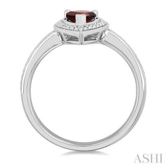 7X5 MM Pear Shape Garnet and 1/50 Ctw Round Cut Diamond Semi-Precious Ring in Sterling Silver