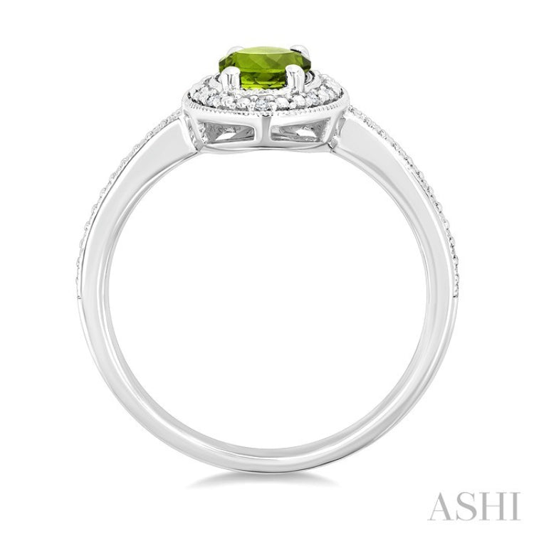 7X5 MM Oval Shape Peridot and 1/50 Ctw Round Cut Diamond Semi-Precious Ring in Sterling Silver