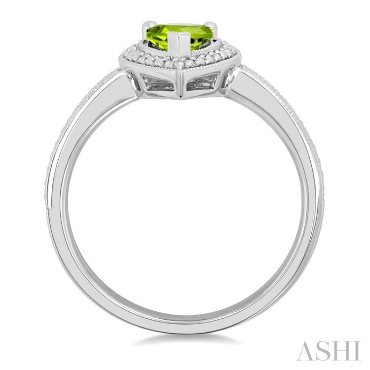 7X5 MM Pear Shape Peridot and 1/50 Ctw Round Cut Diamond Semi-Precious Ring in Sterling Silver
