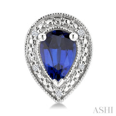 6X4 MM Pear Shape Lab-Created Sapphire and 1/50 Ctw Round Cut Diamond Precious Earrings in Sterling Silver