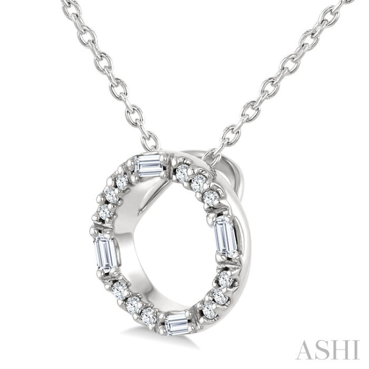 1/10 Ctw Baguette and Round Cut Diamond Circle Shape Fashion Pendant With Chain in 10K White Gold